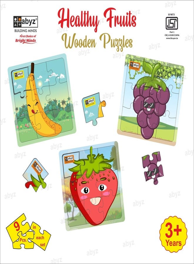 ABYZ Wooden Jigsaw Puzzle - Fruit | Banana, Strawberry, Grapes| Playset for Fun Educational & Little Explorers, 9-Pieces & Pack of 2 Multicolor | Birthday Gift for (3 Plus Years) Age Kids. - Image 5